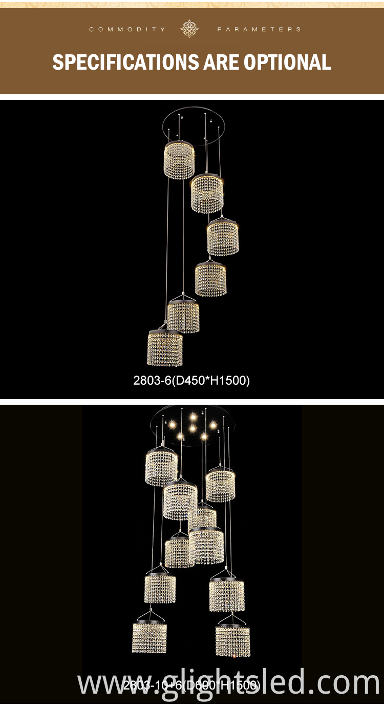 Factory price high quality aluminum luxury K9 crystal 72w 120w modern chandeliers pendant lighting